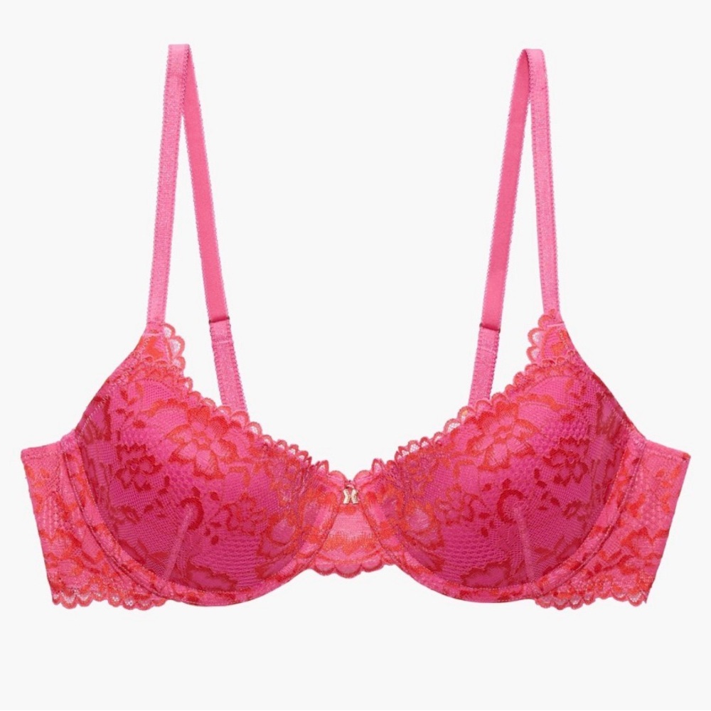 Savage X Fenty Floral Lace Balconette Bra with X Charm in Sweeter Pink Two-Tone